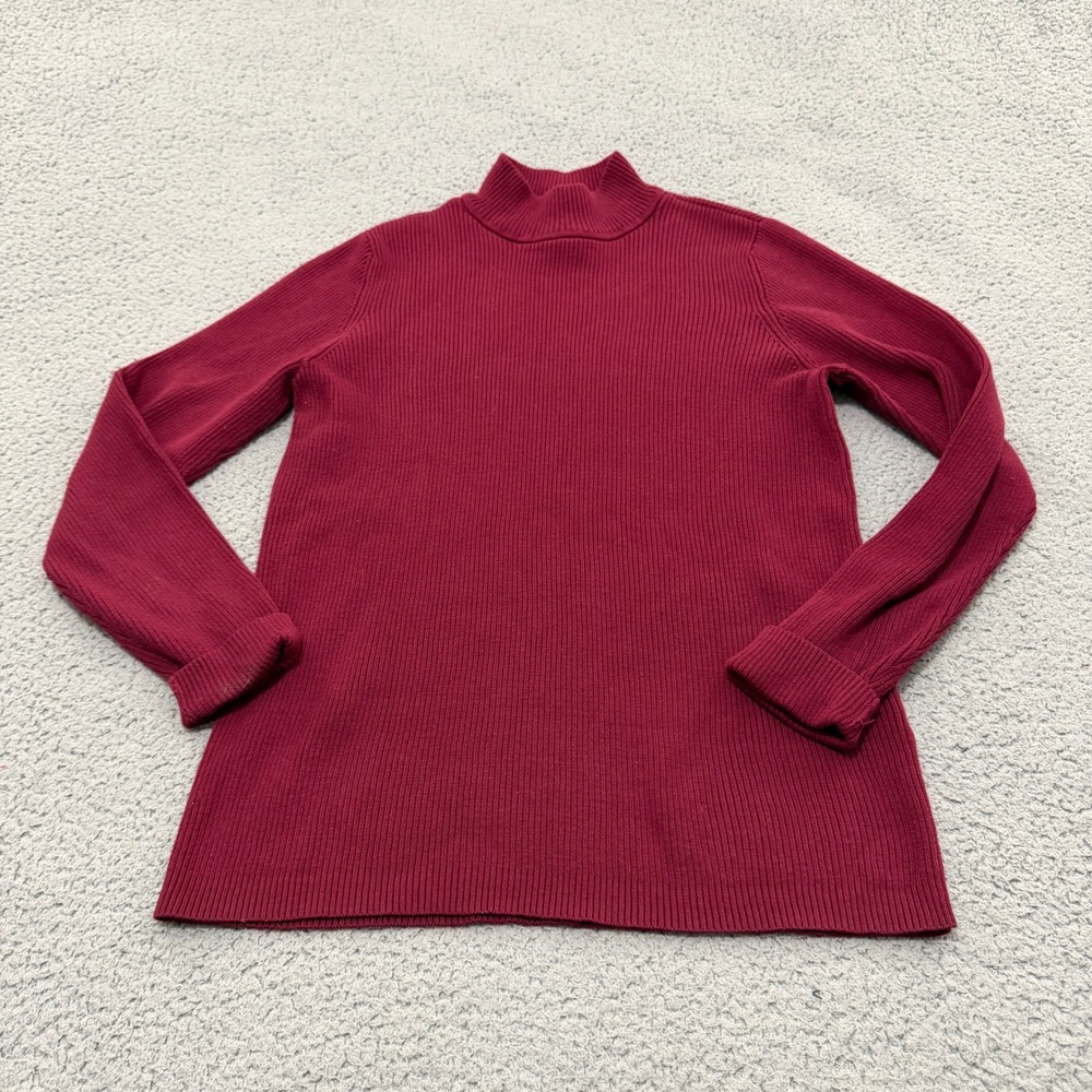 Karen Scott Sweater Womens Size M Burgundy Red Ribbed Mock Neck 100% Cotton